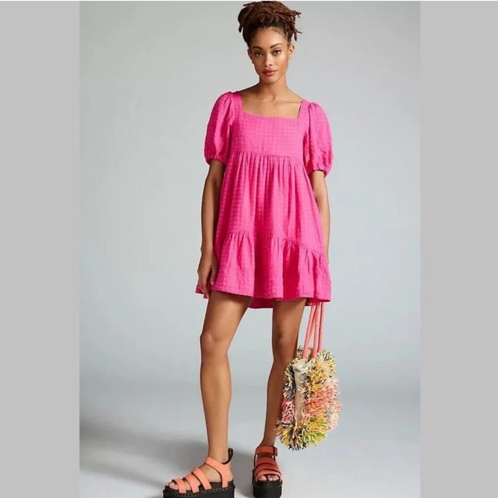 Anthropologie Pilcrow Babydoll Dress with tie in back💓🎀 Barbie pink